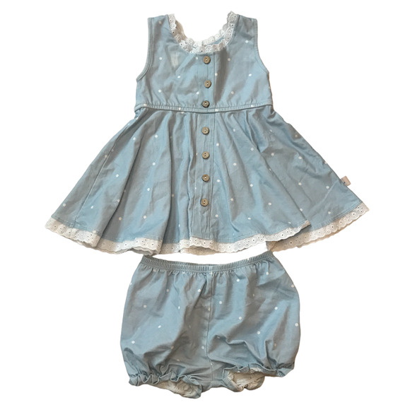 Omi Jo Well Dressed Wolf Chambray Library Dress & Bloomers 2Y - Picture 1 of 6